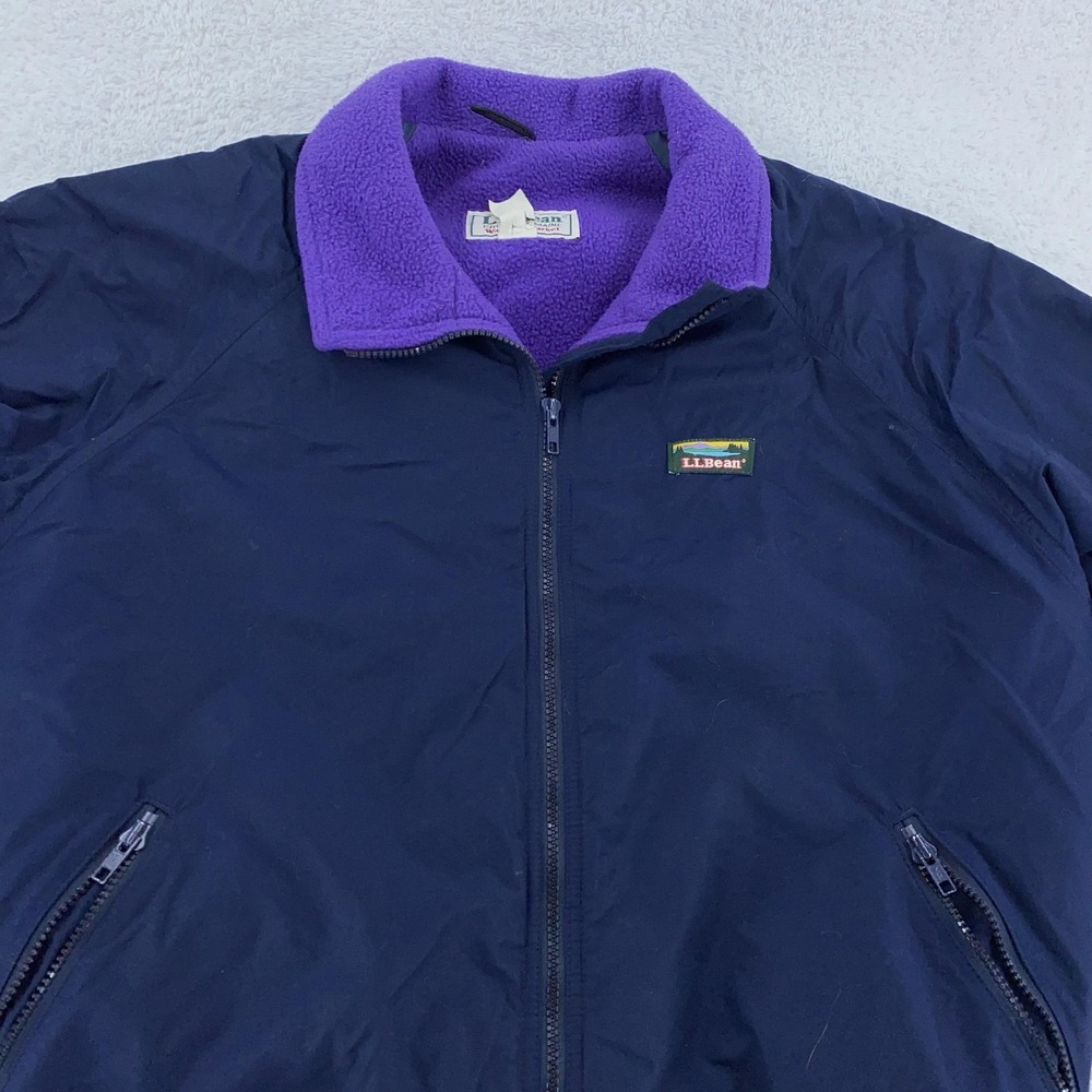 Vintage 90s LL Bean Warm Up Jacket Womens XL Blue Purple Fleece Lined‎ Ski Coat